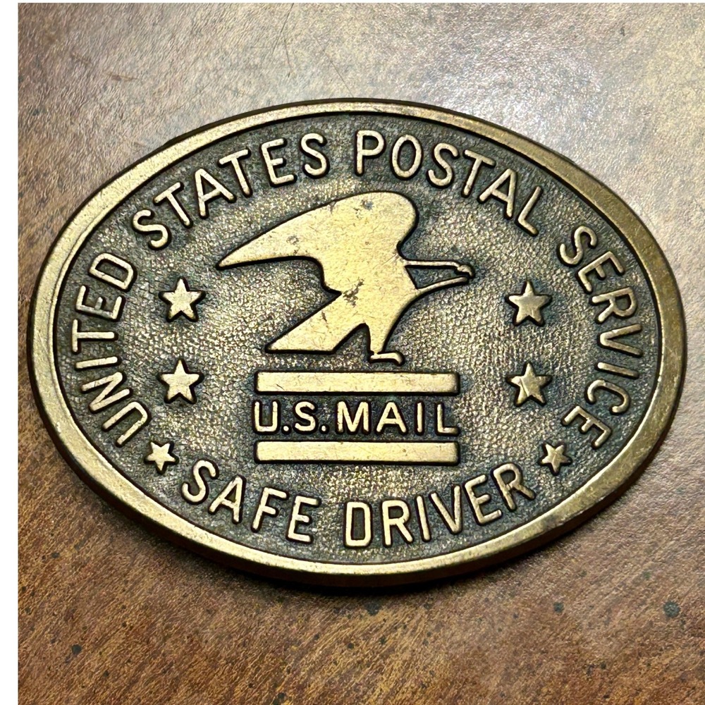 Vintage Brass USPS Belt Buckle Gold United States Postal Service Safe Driver